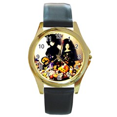 Old Halloween Photo Round Gold Metal Watch by snowwhitegirl