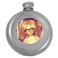 Girls With Glasses Round Hip Flask (5 Oz) by snowwhitegirl