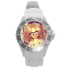 Girls With Glasses Round Plastic Sport Watch (l) by snowwhitegirl