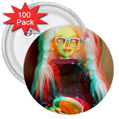 Eating Lunch 3d 3  Buttons (100 Pack)  by snowwhitegirl