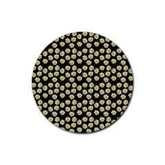 Antique Flowers Black Rubber Coaster (round)  by snowwhitegirl