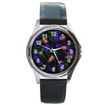 Blue Rose Vampire Round Metal Watch Front