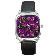 Purple  Rose Vampire Square Metal Watch by snowwhitegirl