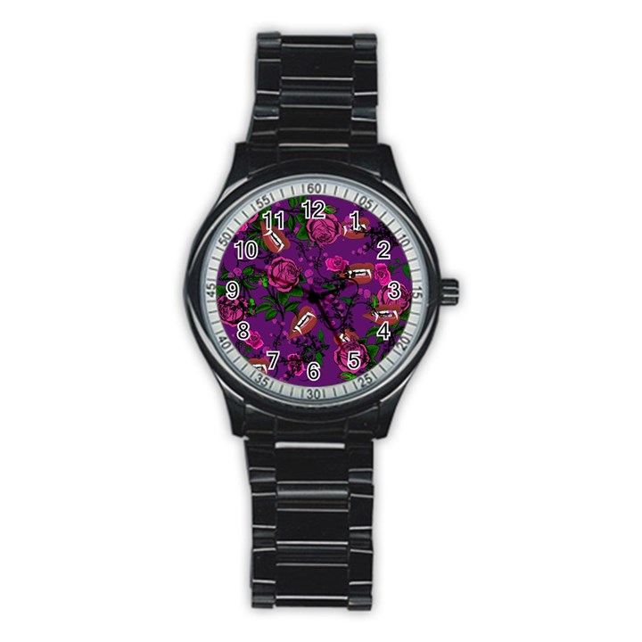 Purple  Rose Vampire Stainless Steel Round Watch