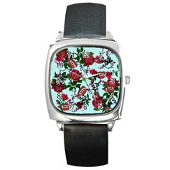 Light Blue Rose Vampire Square Metal Watch