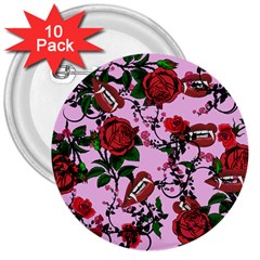 Pink Rose Vampire 3  Buttons (10 pack) 