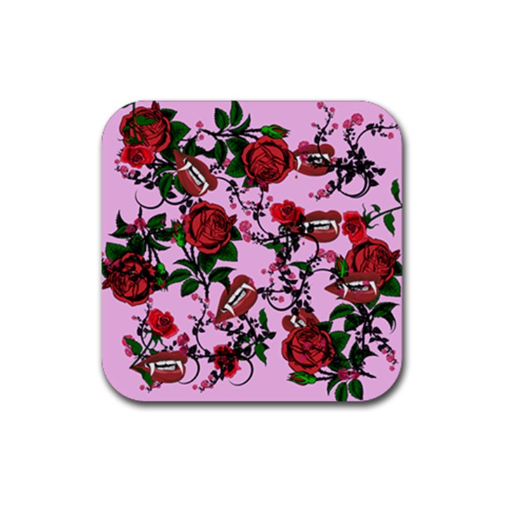 Pink Rose Vampire Rubber Coaster (Square) 