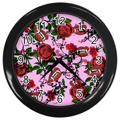 Pink Rose Vampire Wall Clock (Black)