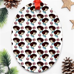 Redhead Girl Pattern Oval Ornament (two Sides)