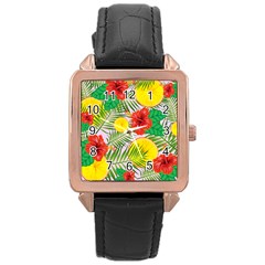 Orange Tropics Pink Rose Gold Leather Watch  by snowwhitegirl