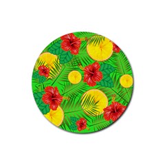 Orange Tropics Green Rubber Coaster (round)  by snowwhitegirl