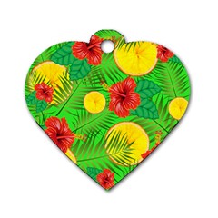 Orange Tropics Green Dog Tag Heart (two Sides)