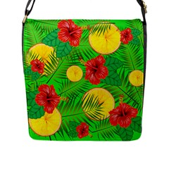 Orange Tropics Green Flap Closure Messenger Bag (l) by snowwhitegirl