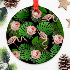 Flamingo Floral Black Ornament (round) by snowwhitegirl