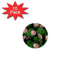 Flamingo Floral Black 1  Mini Buttons (10 Pack)  by snowwhitegirl