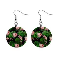 Flamingo Floral Black Mini Button Earrings by snowwhitegirl