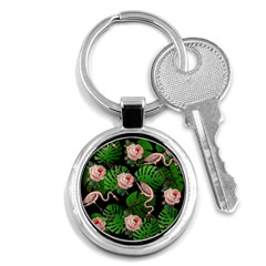 Flamingo Floral Black Key Chains (round)  by snowwhitegirl