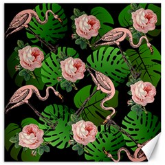 Flamingo Floral Black Canvas 12  X 12   by snowwhitegirl