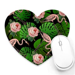 Flamingo Floral Black Heart Mousepads by snowwhitegirl