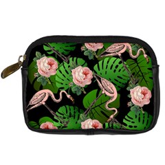 Flamingo Floral Black Digital Camera Leather Case by snowwhitegirl