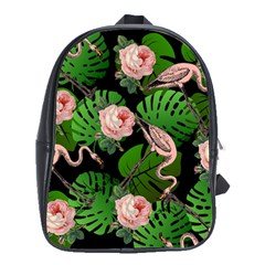 Flamingo Floral Black School Bag (large) by snowwhitegirl