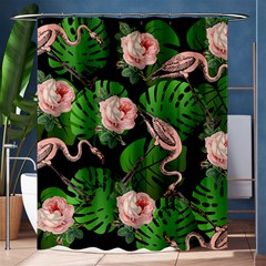 Flamingo Floral Black Shower Curtain 60  X 72  (medium)  by snowwhitegirl