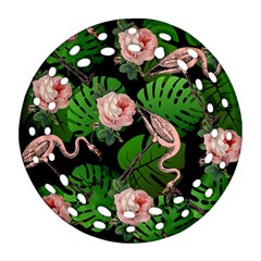 Flamingo Floral Black Ornament (round Filigree)