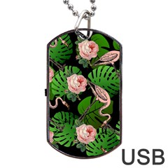 Flamingo Floral Black Dog Tag Usb Flash (two Sides) by snowwhitegirl