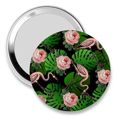 Flamingo Floral Black 3  Handbag Mirrors by snowwhitegirl