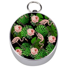 Flamingo Floral Black Silver Compasses by snowwhitegirl