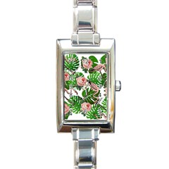 Flamingo Floral White Rectangle Italian Charm Watch