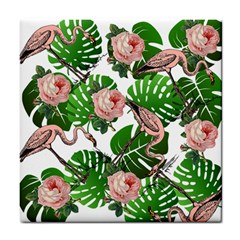 Flamingo Floral White Tile Coasters