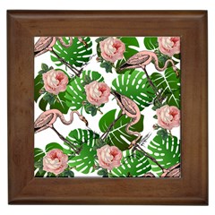 Flamingo Floral White Framed Tiles by snowwhitegirl