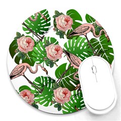 Flamingo Floral White Round Mousepads