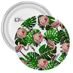 Flamingo Floral White 3  Buttons