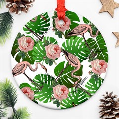 Flamingo Floral White Ornament (Round)