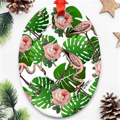 Flamingo Floral White Ornament (Oval)