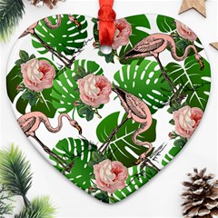 Flamingo Floral White Ornament (Heart)