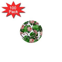 Flamingo Floral White 1  Mini Buttons (100 pack) 