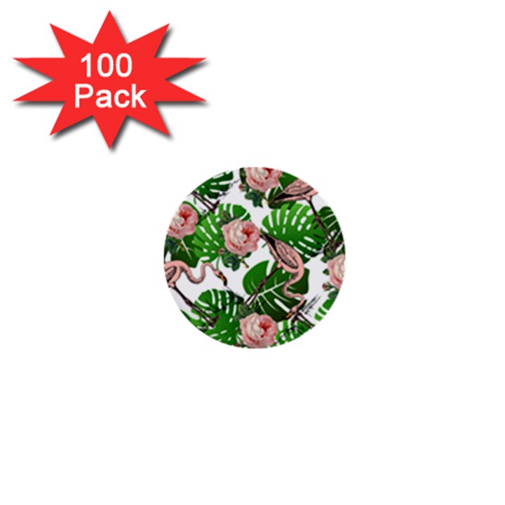 Flamingo Floral White 1  Mini Buttons (100 pack) 