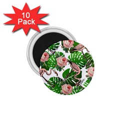 Flamingo Floral White 1.75  Magnets (10 pack) 