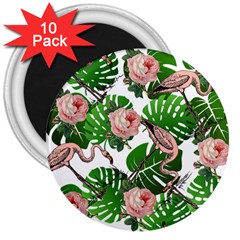 Flamingo Floral White 3  Magnets (10 pack) 