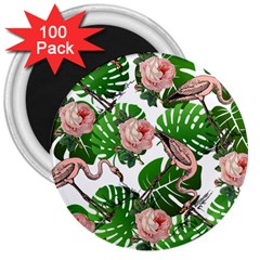 Flamingo Floral White 3  Magnets (100 pack)