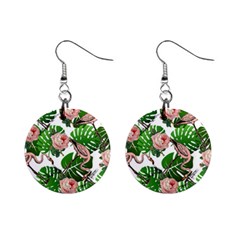 Flamingo Floral White Mini Button Earrings by snowwhitegirl