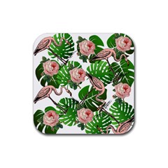 Flamingo Floral White Rubber Coaster (Square) 