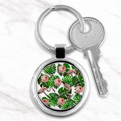 Flamingo Floral White Key Chains (round)  by snowwhitegirl