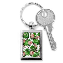 Flamingo Floral White Key Chains (Rectangle) 