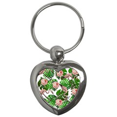 Flamingo Floral White Key Chains (Heart) 