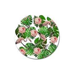 Flamingo Floral White Magnet 3  (Round)