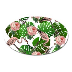 Flamingo Floral White Oval Magnet